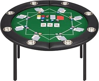 - ECOTOUGE 8 Players Poker Table Foldable, Round Casino Texas Holdem Table with Stainless Steel Cup Holders & Faux Leather Padded Rails, Folding Gaming Table for Card Games, Green
