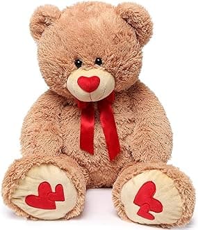 MorisMos Giant Teddy Bear with Red Love Footprint Soft Brown Bear Stuffed Animal Plush Bear for Girlfriend Kids,35 Inches