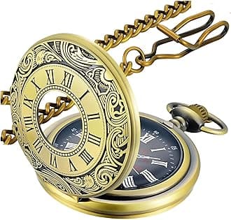 LYMFHCH Vintage Pocket Watch Roman Numerals Scale Quartz Pocket Watches with Chain Christmas Graduation Birthday Gifts Fathers Day