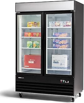 PeakCold 2-Door Upright Display Freezer - 45 Cubic Ft, 53.1" Wide, Double-Paned & Heated Glass Door Freezer with Auto-Defrost, LED Lighting & Customizable Lightbox - Commercial Merchandiser
