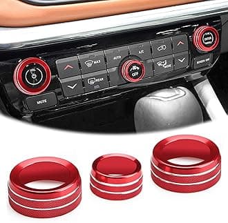 Auovo Volume/Tune Control A/C Control Knob Covers Compatible with Compass Accessories 2021 2022 2023 2024 Center Console Control Switch Knob Button Cover Trim Car Interior Trim Decorations(Red)