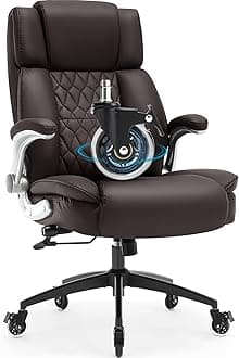 High Back Office Chair with Locking Wheels, Large Executive Desk Chair, Flip Arms Adjustable Lumbar Support, Ergonomic Synthetic Leather Computer Chair Prevents Cats Scratching, Thick Padded, Brown