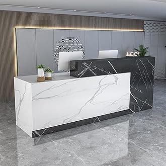 Reception Counter Desk, Front Counter Desk with Lockable Drawers, Modern Retail Counter, Wooden Computer Desk Reception Table, for Checkout Office/Beauty Salon/Lobby B-Left