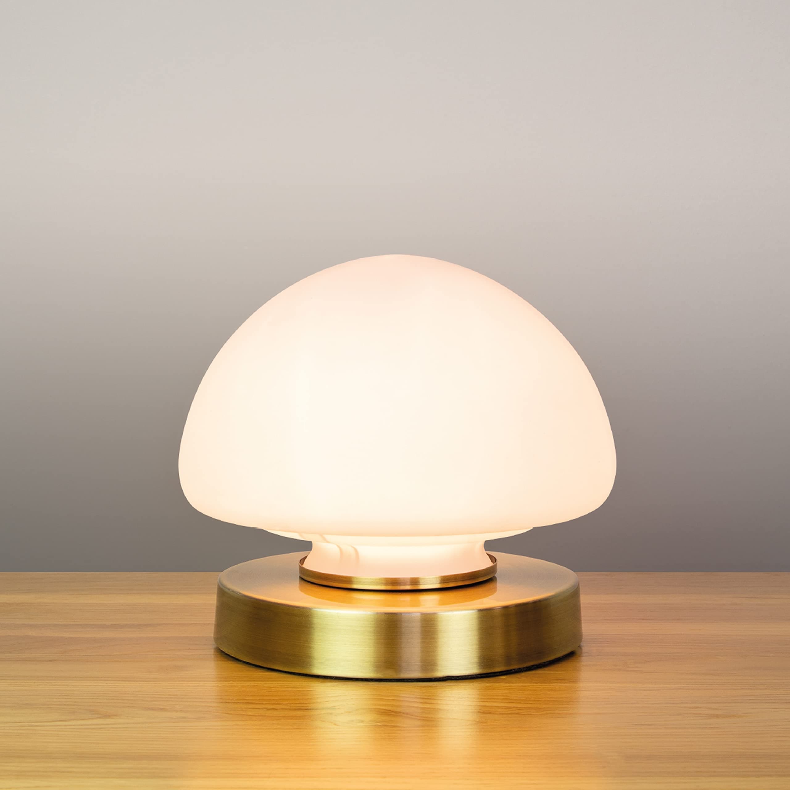 62509 Opal Dome Table Lamp with Touch Activated Base/Brass Effect / 3 Brightness Settings/Mains Powered / 18 x 16cm