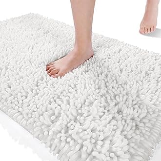 Yimobra Luxury Chenille Bath Rug, Extra Soft and Absorbent Shaggy Bathroom Mat, Machine Washable, Non-Slip Plush Rugs Carpet for Tub, Shower, and Bath Room, 51 x 81 cm, White