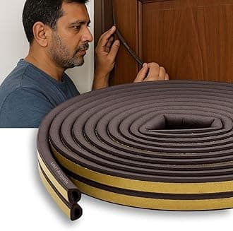MMT Acoustix® 1pc Vacuum Tech Door/Window Seal Tape for Perimeter, DIY 3M Self Adhesive, Soundproof & Weatherproof Strip, EPDM D Shape, 18Feet, Brown