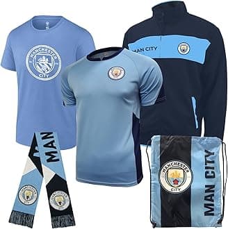 Icon Sports Ultimate Fan Pack: Officially Licensed Manchester City Soccer Bag, Scarf, Jacket & Shirts 5-Piece Value Set