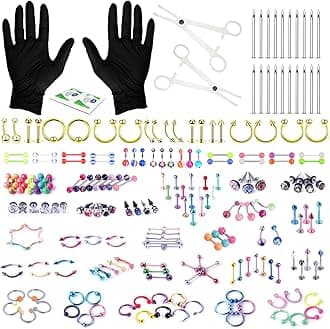 BodyJ4You 156PC Body Piercing Kit - 14G 16G 18G 20G - Belly Ring Nose Septum Tragus Ear Cartilage Industrial - Horseshoe Ring Hoop Barbell Stud Spike - Random Mix Jewelry