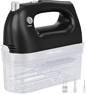 Lord Eagle Hand Mixer Electric 400W, 5 Speed handheld Mixer, 5 Stainless Steel Accessories for Baking Cake Egg Cream Food Beater, Turbo Boost/Self-Control Speed + Eject Button (Black)
