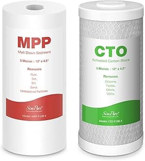 SimPure Whole House Water Filter Cartridges 5 Micron 10" x 4.5" PP+CTO 2-Stage Sediment and Carbon Filter Set, for DB10C-2, DB10P, GE FXHTC, GXWH40L, WGB21B, FP15B, FC15B, 1 Set
