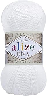 Alize Diva Silk Effect 100% Microfiber Acrylic Yarn 1 Ball skeins 100gr 383yds Color (55 - White)