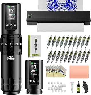 Tattoo Stencil Printer Kit - Printer Machine with 7 Strokes 2.0-4.0mm Tattoo Gun Machine, Extra 1600mAh Power Supply, 20Pcs Tattoo Cartridge Needles for Beginners and Artists