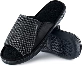 Cozy Men's Open Toe House Slippers Memory Foam,Comfy Slip On Indoor Slippers for Men Breathable, Non-Slip Soft Bedroom Home Slippers Lightweight