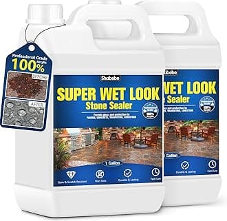 Super Wet Look Stone Sealer-2 Gallon, Durable & Long-Lasting Protection with High Gloss Finsh, Stain Proof, Against Water Damage & Dissolved Salts Natural Stone Sealer for Slate, Sandstone, Driveways
