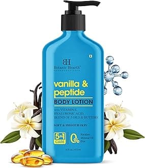 Botanic Hearth Vanilla & Peptide Body Lotion 16 fl oz (473 ml) | Soft & Smooth Skin | 5 Oil Blend & Butters | 5-in-1 Care | Paraben Free, Dye Free | Daily Moisturizing Lotion for All Skin Types