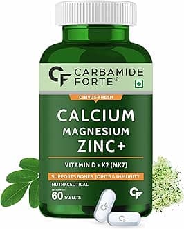 Carbamide Forte Calcium 1200mg with Magnesium,Zinc,Vitamin D, K2 & B12 | Calcium Tablets for Women & Men – 60 Veg Tablets