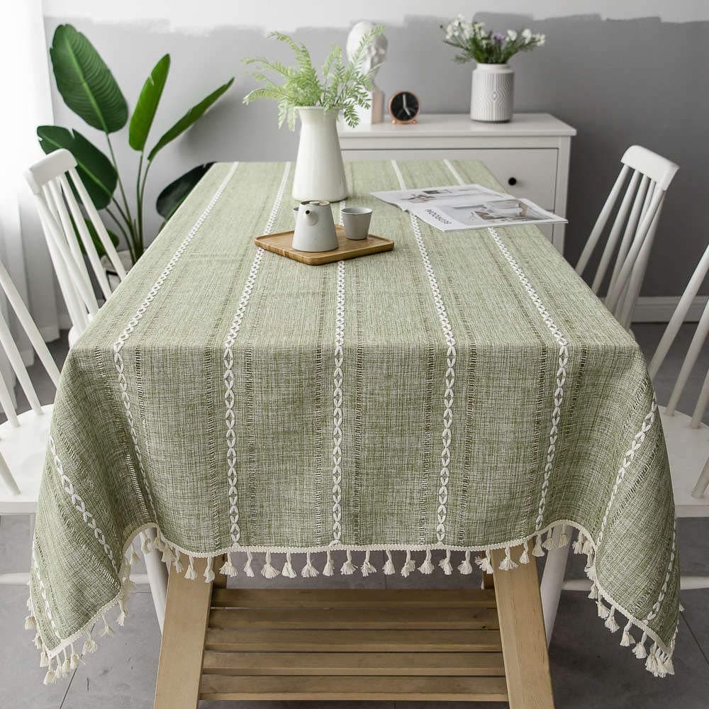 Table Cloth Rectangular Party Vailge 3D Tablecloth Vailge 3D Tablecloth Green Tablecloth Embroidered Jacquard Stripe Rectangular Tablecloth Cotton And Linen- 140 * 180Cm_ for Outdoor Indoor Use
