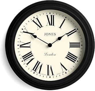 Jones Clocks® Venetian Wall Clock - Round Wall Clock - Classic Traditional Design - Designer Wall Clock - Kitchen Clock - Living Room Clock - Office Clock - Decorative Case (Black/Roman Numerals)