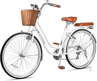 26 Inch Folding Beach Cruiser Bike for Women, 7-Speed Ladies Bike with Basket & Rack, Perfect for City Commuting's Bicycle, Ideal for Women and Adults