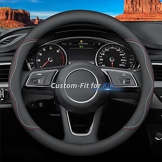 Custom-Fit for Kia Steering Wheel Cover, Premium Leather Car Steering Wheel Cover with Logo, Non-Slip, Breathable, for Kia Accessories (A-Style,for Kia)