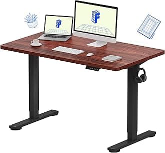 E1 Plus ONE PIECE Electric Standing Desk Height Adjustable Sit Stand Desk with Memory Smart Panel(120 * 60cm, Black Frame+Mahogany Desktop)