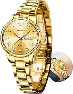 OLEVS Luxury Ladies Watches,Women's Watch with Day and Date,Female Watch for Small Wrist,Gold Stainless Steel Watches for Women,Easy Read Ladies Wrist Watches Waterproof（Adjustable Strap