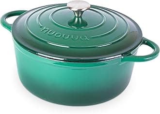 Nuovva Enamelled Cast Iron Dutch Oven Pot with Lid – 6.4 Quart Non Stick Casserole Pot – Heavy Duty & Oven Safe up to 500° F for Bread Baking, Braising, Stews, Roasting – 28cm Dark Green