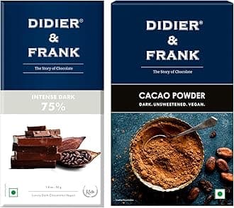 Didier & Frank Intense 75% Dark Chocolate, 40g, Cacao Powder, Unsweetened, Special Dark, 80g (Use for Cake, Baking, Hot Chocolate, Milkshake)