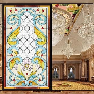 Stained Glass-Church Style Decorative Privacy Window Film Glue Free Static Cling Glass Window Film Heat Control Glass Sticker for Home Office W23.6 x H78.74(60x200cm)