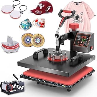 OIIEE Heat Press Machine 5 in 1 Combo Heat Press 15 x 15 Inch Heat Transfer Machine 360-Degree Swing Away Digital Shirt Printing Multi-function Heat Transfer Sublimation for T Shirts Mug Hat Plate Cap