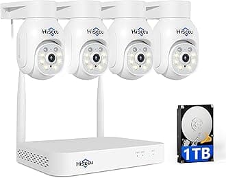 Hiseeu 5MP Wireless PTZ Security Camera System, Indoor Outdoor IP66 Waterproof WiFi Camera, 4K 10CH NVR, 2-Way Audio, Motion Detection Alarm, 24/7 Surveillance, 1TB Hard Drive (Need Plug-in)