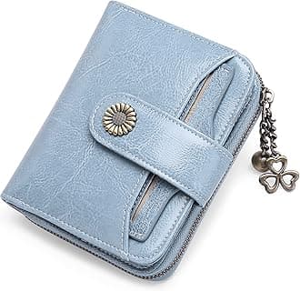 SENDEFN Women's Small Wallet, Women's Genuine Leather, with Coin Compartment, Small Zip, Wallet, Card Holder with RFID Blocker, Ah-Light Blue, 12*10*3cm, Modern