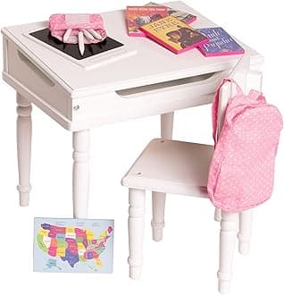 18 Inch Doll Furniture Desk and Chair Set - Classroom Accessories Included - Playtime by Eimmie Collection