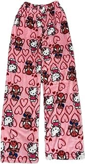 Cartoon Pajamas Pants for Women Girls Kawaii Spider Anime Pink Cat Flannel All Over Print Cute Pjs
