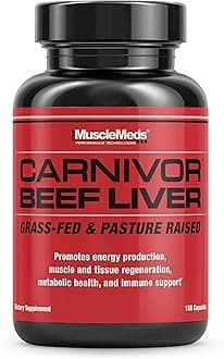 MuscleMeds Carnivor Beef Liver Capsules, Energy Production, Muscle Recovery, Immunity, Non-GMO, Liver Health Supplement, Grass Fed 180 Capsules