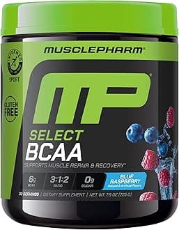 MusclePharm Essentials BCAA Powder, Pre & Post Workout Recovery Drink, Supports Muscle Recovery & Energy Production, Essential Amino Acids Supplement, 30 Servings, Blue Raspberry Flavor