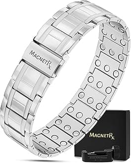 MagnetRX® 3X Strength Magnetic Bracelets for Men - Effective Titanium Magnetic Bracelet Men - Premium Fold-over Clasp & Adjustable Length with Sizing Tool & Gift Box (Silver)