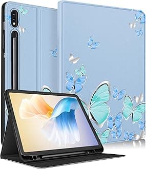 for Samsung Galaxy Tab S8 Plus/ S7 Plus/ S7 FE Case 12.4 Inch Women Girls Cute Folio Girly Pretty Kawaii Butterfly Design Cover for Samsung Tablet S8 Plus 2022/ S7 Plus 2021/ S7 FE 5G Cases