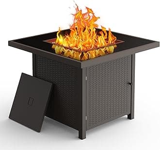 BALI OUTDOORS 32 inch Glass Tabletop Propane Fire Pit Outdoor, 50,000 BTU Propane Fire Pit Table Square, Gas Firepits for Outside Patio, Garden, Brown