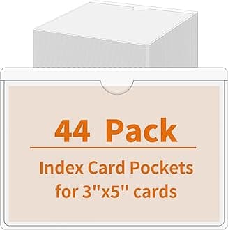 44 Pack Labels for Storage Bins, 3×5 Inches Index Card Holder Organizer, Clear Adhesive Pockets, Plastic Label Holders for Tote Library Card Bins Box Drawer Classroom Organization