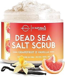 Exfoliating Scrub, Natural Dead Sea Salt Deep-Cleansing Face & Body Scrubs. Anti-Cellulite Tones Helps Oily Skin, Acne, Ingrown Hairs & Dead Skin Remover - Grapefruit and Vanilla Oil 18oz