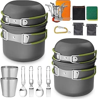 AUTOPkio Camping Cooking Set, Outdoor Camping Pans Pots and Stove - Non Stick Folding Cookware Kit for BBQ Picnic Hiking Backpacking Travel 1-2 Person Use