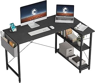 CubiCubi L Shaped Desk, 47" Computer Desk with Reversible Storage Shelves Home Office Corner Desk Study Writing Gaming Table, Black