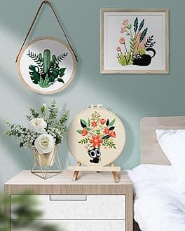 TINDTOP Embroidery Kit for Adults, Embroidery Kit for Beginners Include Embroidery Cloth Hoops Threads for Craft Lover Hand Stitch with Embroidery Skill Techniques (Black Cat)