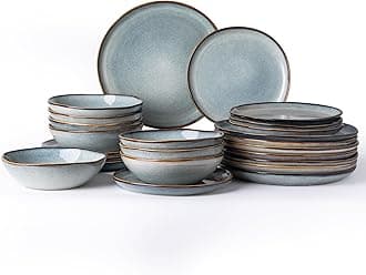 AmorArc Ceramic Dinnerware Sets,Handmade Reactive Glaze Stoneware Plates and Bowls Set,Highly Chip and Crack Resistant | Dishwasher & Microwave Safe,Service for 8 Dishes Set (24pc)