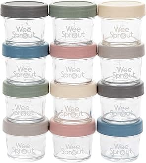 Baby Food Storage Jars w/Lids (4 oz, 12 Pack) – Reusable Baby Food Jars with Lids – Snack, Puree, or Breast Milk Storage Containers for Fridge – Freezer & Microwave Safe Baby Essentials Must Haves