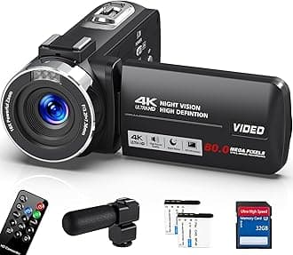 4K Video Camera Camcorder Ultra 44MP Vlogging Camera for YouTube 18X Digital Zoom Camcorder 3.0" IPS Screen IR Night Vision with External Mic, Controller, 2 Batteries and 32G SD Card