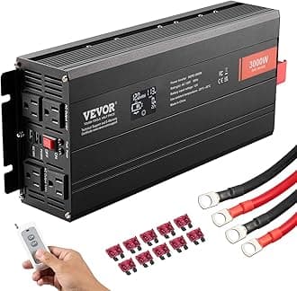VEVOR 3000W Pure Sine Wave Inverter, DC 12V to AC 120V Power Inverter for Truck RV Off-Grid, Car Inverters with 4 AC, 2 USB, Type-C Port, LCD Display and Remote Controller for Large Home Appliances