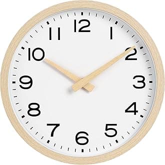 AKCISOT Wall Clock 12 Inch,Boho Office Wall Clocks Battery Operated Non Ticking,Silent Modern Clock Decorative for Kitchen,Bedroom,Living Room,Classroom(Wood Grain)