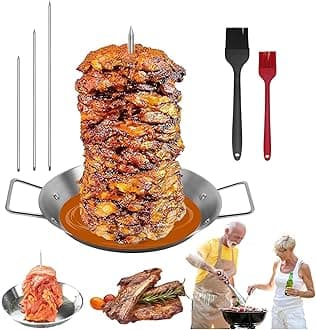 Gyro Pan with Skewer, Gyro Cooking Plate, Vertical Gyro Pan Skewer, Vertical Skewer Pan for Oven, Gyro Meat Pan Vertical Skewer, Stainless Steel Vertical Skewer Pan, Shawarma Skewer Stand (A,13in)
